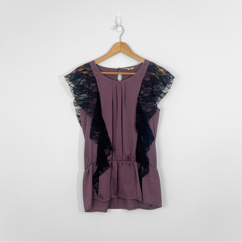 🖤 RW & CO. | Purple and Black Lace Trim Blouse